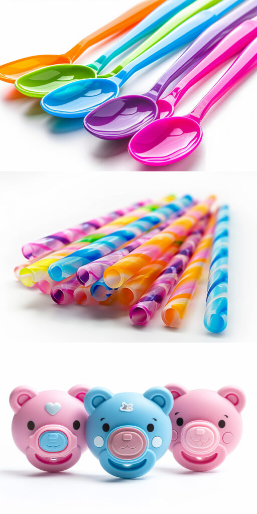 DILCO products: spoons, straws, baby pacifiers